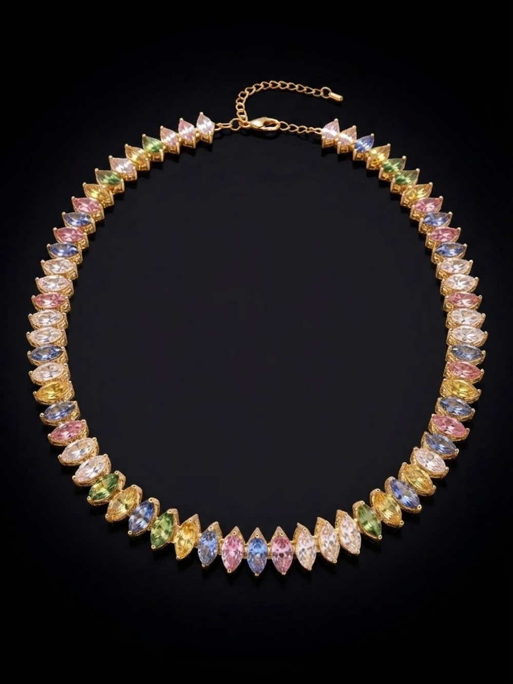 Gold Multicolor Marquise Crystal Necklace - Women Jewelry